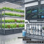 A hydroponic grow room setup with clearly labeled, high-quality sensors, pumps, and valves, all integrated with a central, robust automation controller. The image emphasizes order and professional installation.